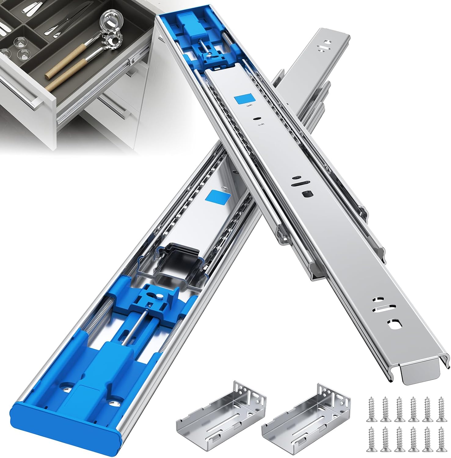 Drawer Slide Pair - 14インチ フルエクステンション ソフトクローズ ボールベアリング ドロワースライド ヘビーデューティー