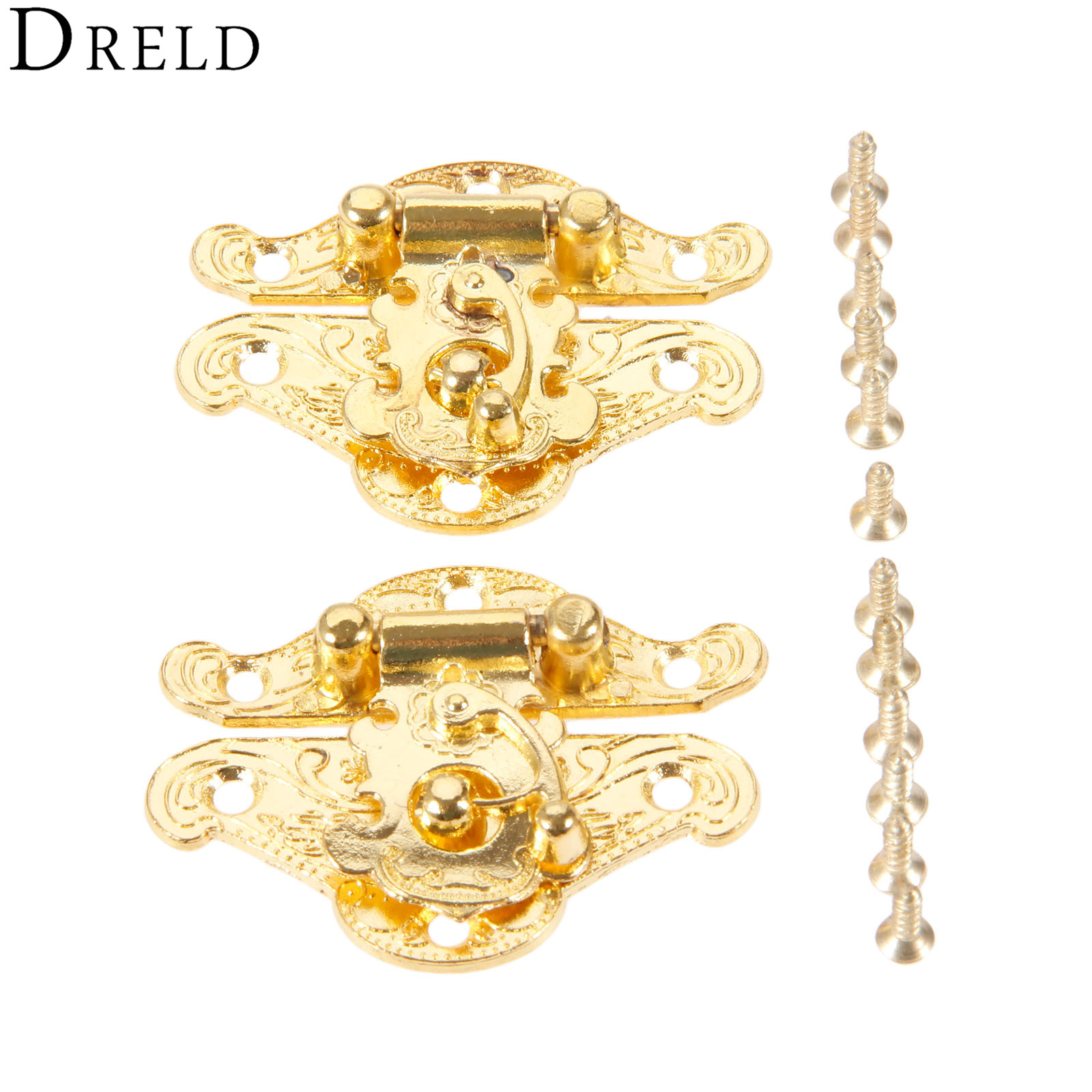 Furniture Hardware Manufacturers - Dreld 2個アンティークゴールドボックスラッチハスプロックキャッチラッチ家具ハードウェアジュエリーボックススーツケースバックルクリップクラスプ38*49ミリメートル