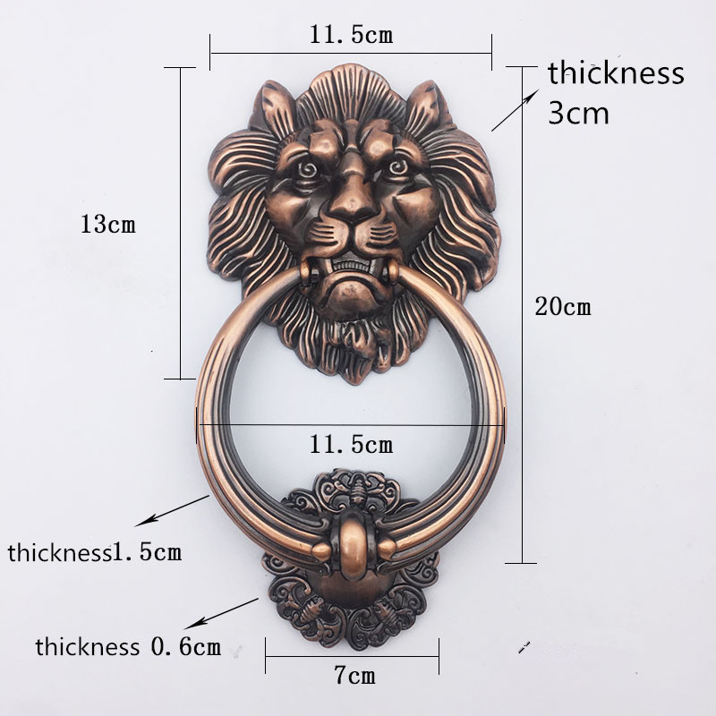 Furniture Hardware Handles - アンティークブロンズライオンヘッドハンドルドアノッカー木製ドアノブノックレッドブロンズ家具家の装飾ハードウェアドアノッカー