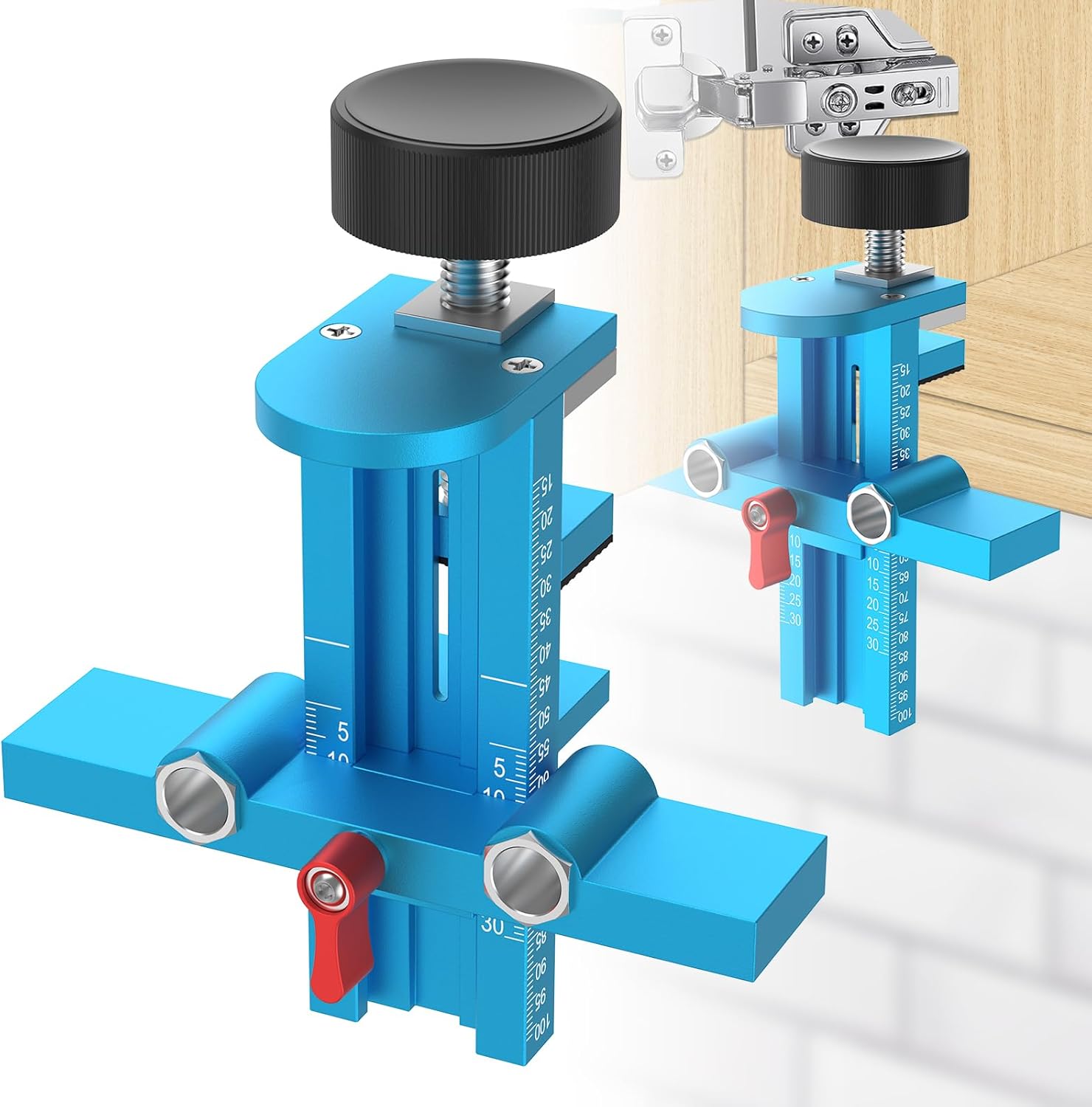Furniture Hardware Jig - 3 in 1 キャビネットドア取り付け治具リバウンドデバイスツール取り付けポジショナー調整可能なアルミニウム合金家具ハードウェアジグ
