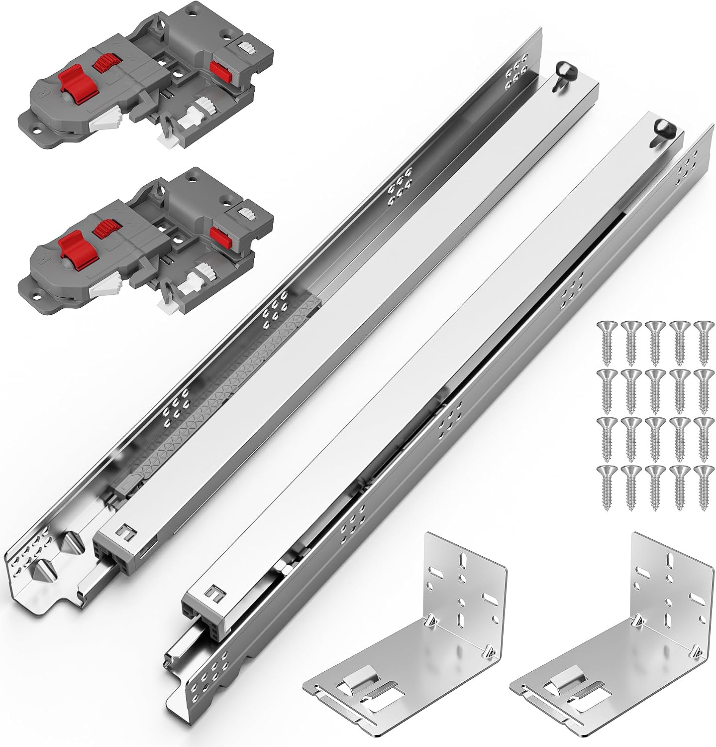 Drawer Slide Pair - 21インチ アンダーマウント ソフトクローズ ドロワースライド フルエクステンション 隠しボトムマウントレール