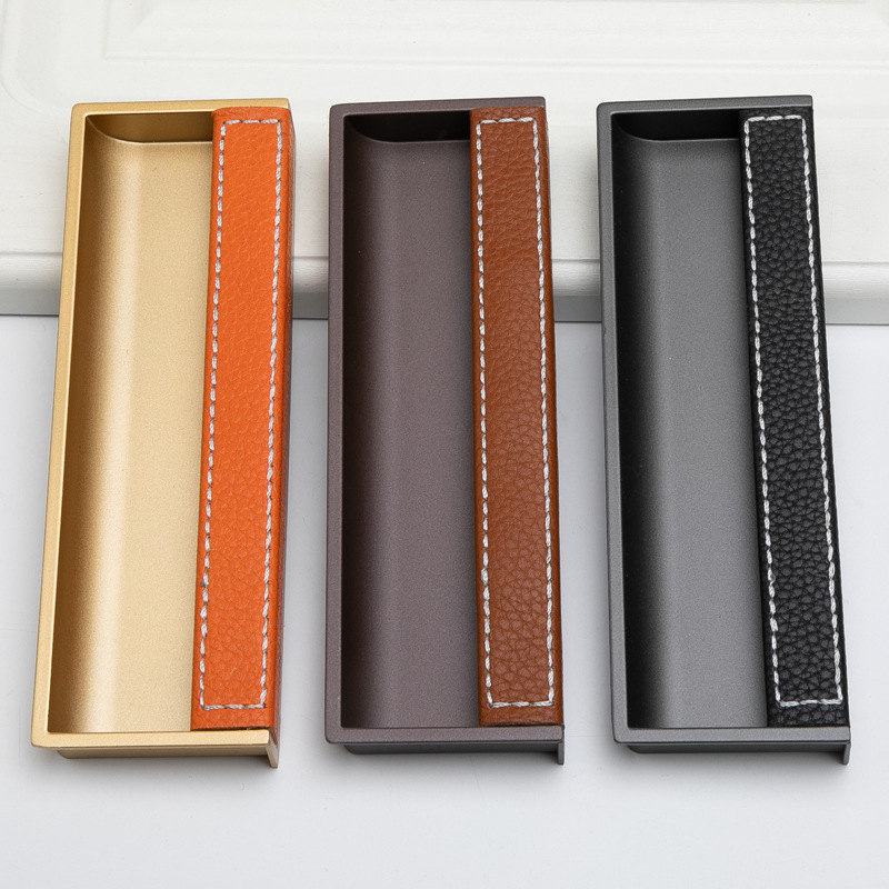 Furniture Grade Hardware - 亜鉛合金ハイグレード装飾家具キャビネットハードウェアドアハンドル革の感触寝室ダークボタンプッシュプルハンドル