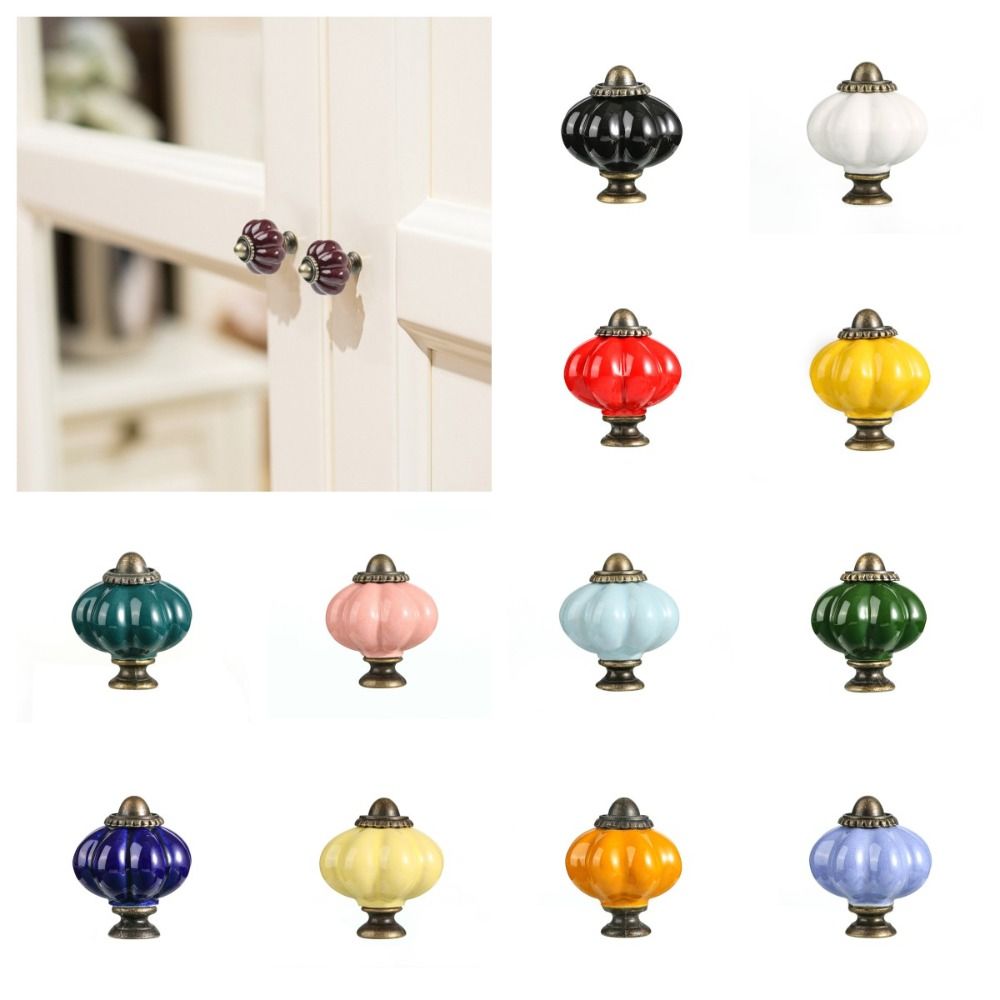 Furniture Hardware Handles - シンプルな単穴セラミックパンプキンハンドルヨーロピアンスタイルヴィンテージキャビネットノブラウンドドアプルハンドルハードウェア