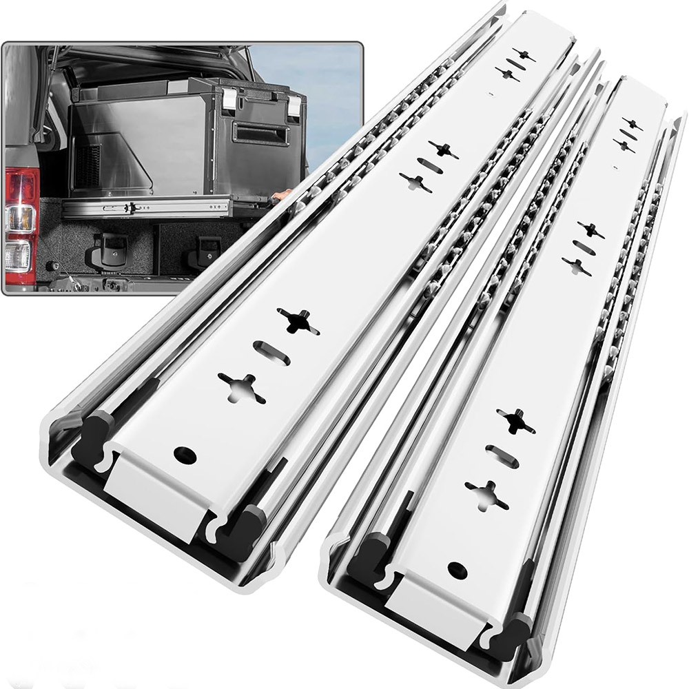 Drawer Slide Pair - 1ペアの頑丈な引き出しスライド、ロックなし、幅53mm、耐荷重120kg、フルエクステンション、ボールベアリング、サイドマウントレール