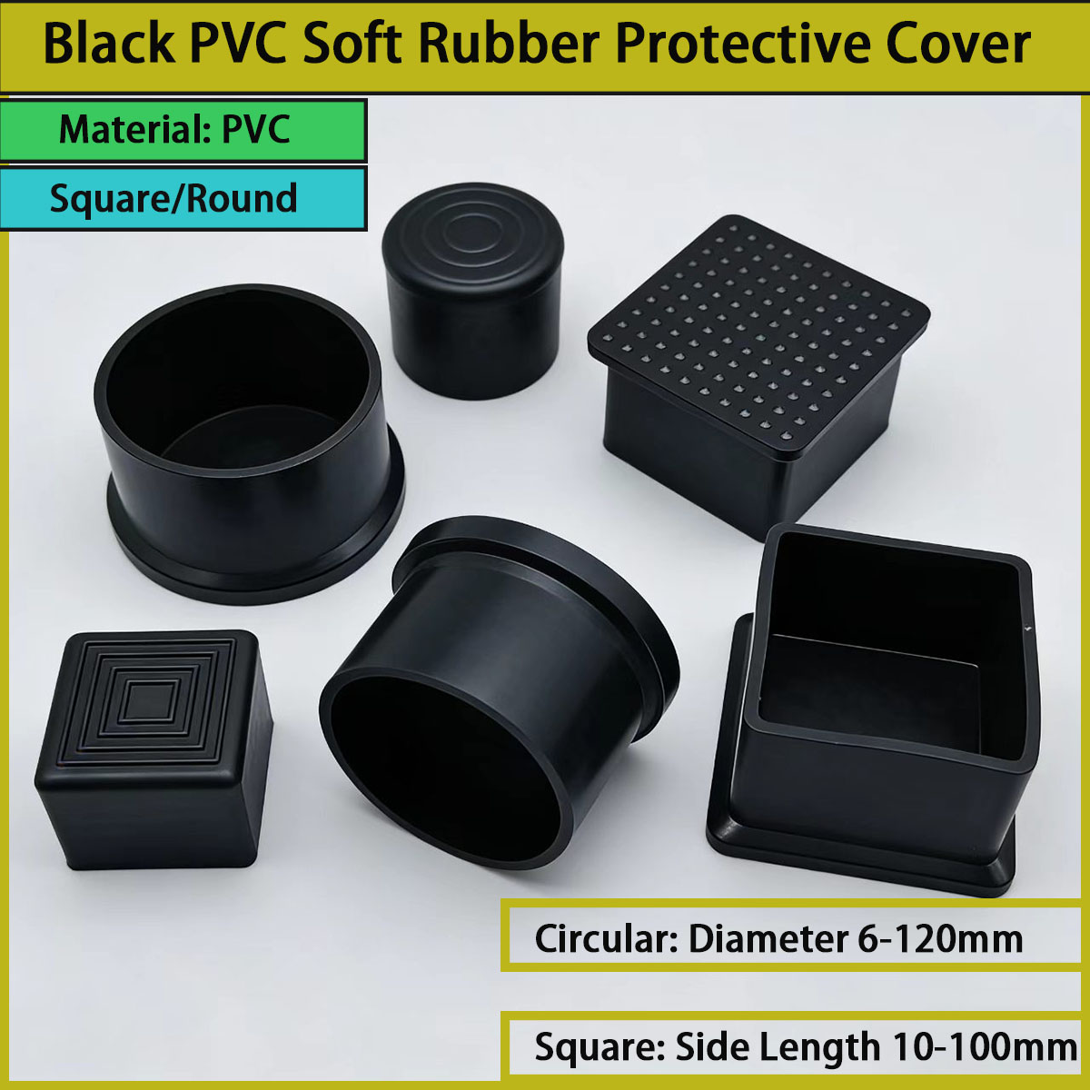 正方形/円形の黒色PVC軟質ゴム製保護カバーは、家具の脚、金 - Used Furniture Hardware のレビューと価格