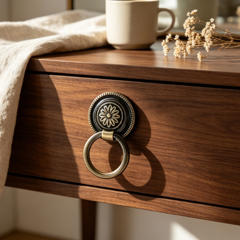 アンティークブロンズドロッププル引き出しハードウェアセット6 - Furniture Hardware With Backplate のレビューと価格